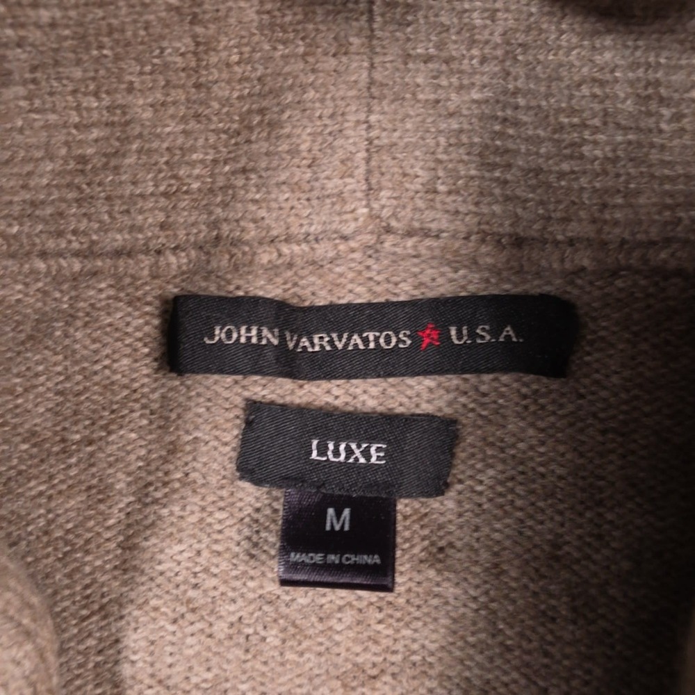 John Varvatos USA Luxe Cardigan Mens Medium Tan Merino Wool Nylon Grandpa - Picture 8 of 11